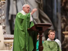 Pope Francis celebrates a Mass of Thanksgiving for two new Canadian Saints in St. Peter's Basilic a on Oct. 12, 2014. 