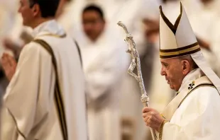Pope Francis celebrates the Chrism Mass April 18, 2019.   Daniel Ibanez/CNA.