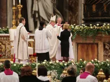 Pope Francis administers Confirmation during the Easter Vigil Mass in St. Peter's Basilica, April 4, 20145. 