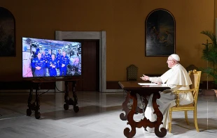 Pope Francis connecting live audio-video with the crew of Mission 53 onboard the International Space Station on Oct. 26, 2017.   L'Osservatore Romano.
