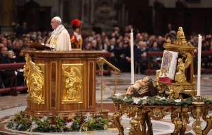 Pope Francis delivers a homily at Vespers in St. Peter's Basilica on Dec. 31, 2017.   Daniel Ibanez/CNA.