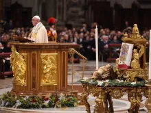 Pope Francis delivers a homily at Vespers in St. Peter's Basilica on Dec. 31, 2017. 