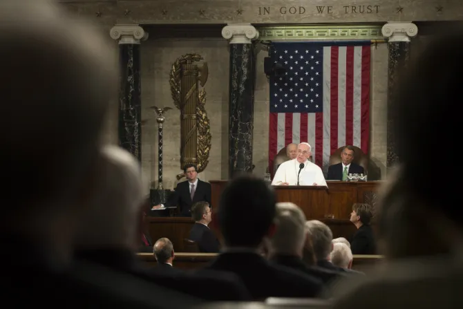 Pope Francis delivers his address to the joint session of Congress Sept 24 2015 Credit LOsservatore Romano CNA 9 24 15