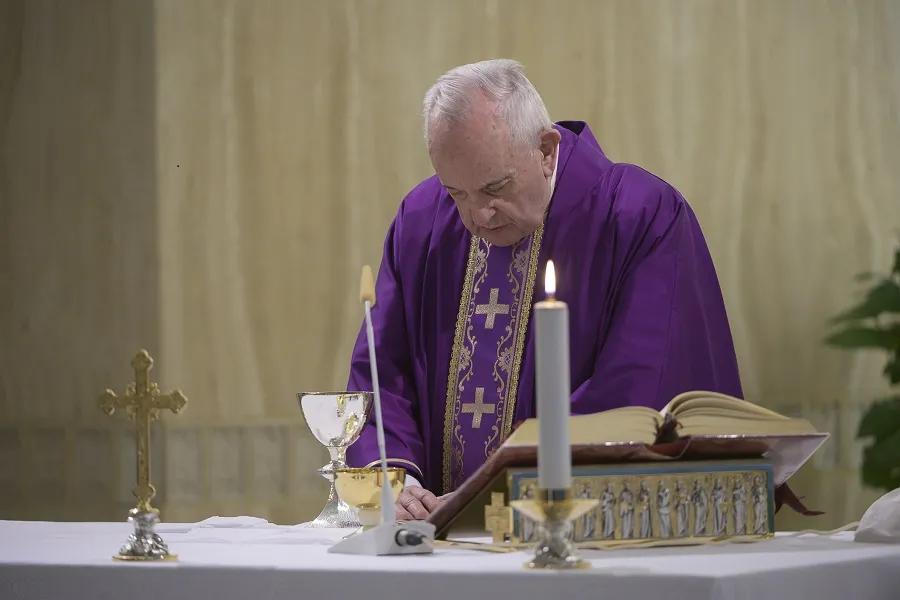 Pope Francis during Mass in the Casa Santa Marta March 27, 2020. ?w=200&h=150