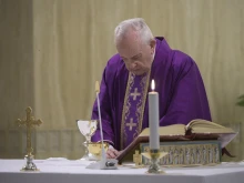 Pope Francis during Mass in the Casa Santa Marta March 27, 2020. 