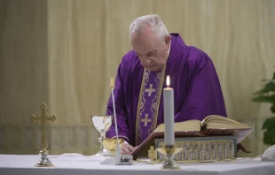 Pope Francis during Mass in the Casa Santa Marta March 27, 2020.   Vatican Media.