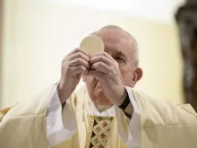 Pope Francis during Mass in the Casa Santa Marta May 16, 2020. 