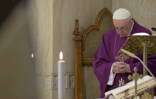Pope Francis during Mass in the chapel of the Casa Santa Marta April 6, 2020.   Vatican Media.