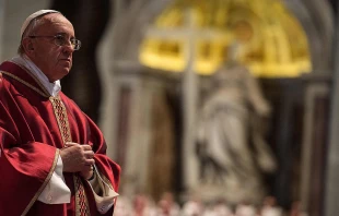 Pope Francis during the Liturgy of the Lord's Passion at St. Peter's Basilica on April 3, 2015.   L'Osservatore Romano.