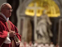Pope Francis during the Liturgy of the Lord's Passion at St. Peter's Basilica on April 3, 2015. 