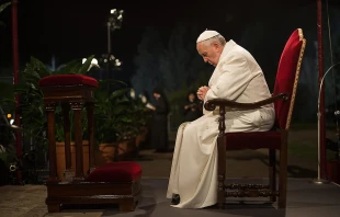 Pope Francis during the Stations of the Cross at the Coliseum in Rome, Italy on April 3, 2015.   L'Osservatore Romano.