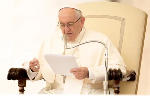 Pope Francis during the general audience Oct. 18, 2017.   Daniel Ibanez/CNA.