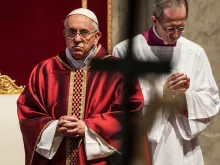 Pope Francis during the veneration of the Cross on Good Friday at St. Peter's Basilica on April 3, 2015. 