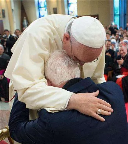 Pope Francis embraces Rev. Ernest Troshani in Tirana's St. Paul Cathedral, Albania. ?w=200&h=150