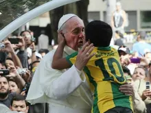 Pope Francis embraces, cries with Nathan during WYD. 
