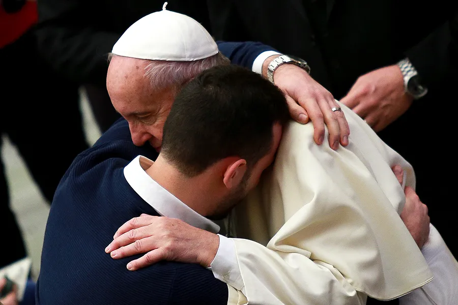 Pope Francis embraces a pilgrim during the General Audience at the Vatican's Paul VI Hall, Jan. 13, 2016. ?w=200&h=150