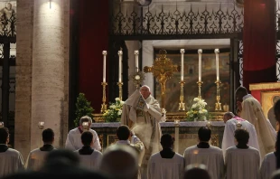 Pope Francis gives benediction on the Feast of Corpus Christi May 26, 2016.   Alexey Gotovskiy/CNA.