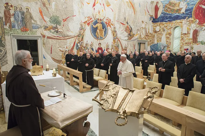 Pope Francis gives his Sermon of Advent at the Chapel of Redemptoris Mater Apostolic Palace on Dec 4 2015 Credit LOsservatore Romano CNA 12 4 15