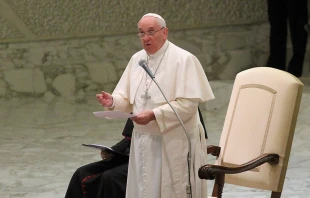 Pope Francis gives his Wednesday general audience inside the Vatican's Paul VI Hall on Jan. 28, 2015.   Bohumil Petrik/CNA