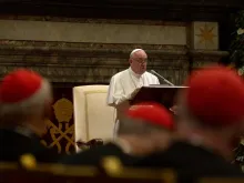 Pope Francis gives his annual Christmas greeting to the Roman Curia Dec. 21, 2019. 