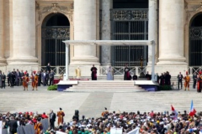 Pope Francis gives his blessing at the Wednesday general audience on April 24 2013 Credit Stephen Driscoll CNA CNA