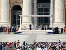 Pope Francis gives his blessing at the Wednesday general audience on April 24, 2013. 