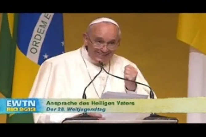 Pope Francis gives his first address at the Presidential Palace in Rio de Janeiro Brazil Credit EWTN CNA 7 22 13