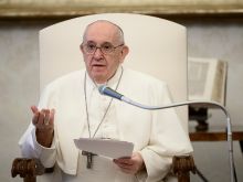 Pope Francis gives his general audience via livestream June 17, 2020. 