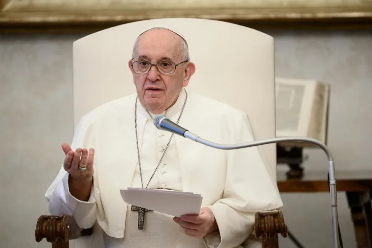 Pope Francis gives his general audience via livestream June 17, 2020. Credit: Vatican Media/CNA.