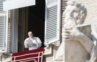 Pope Francis gives the Angelus address Nov. 1, 2020.   Daniel Ibáñez/CNA.