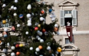 Pope Francis gives the Angelus address on Dec. 8, 2017.   Daniel Ibanez/CNA.