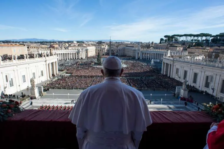 Pope Francis gives the Christmas "Urbi et Orbi" blessing Dec. 25, 2018. .  Vatican Media.