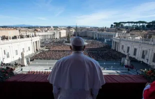 Pope Francis gives the Christmas "Urbi et Orbi" blessing Dec. 25, 2018.   Vatican Media.