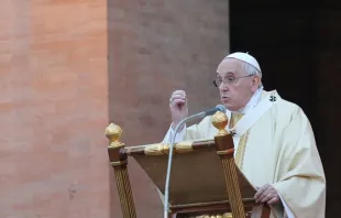 Pope Francis gives the homily at Mass for the Solemnity of All Saints in Rome's Verano cemetery, Nov. 1, 2014.  