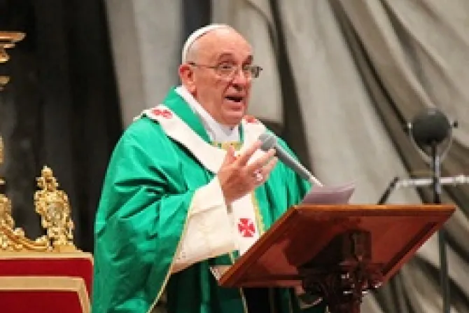 Pope Francis gives the homily during Mass in St Peters Basilica on July 7 2013 Credit Lauren Cater CNA EWTN 7 8 13