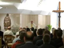 Pope Francis gives the homily during Mass on Friday morning, May 10, 2013 in the Casa Santa Marta chapel. 