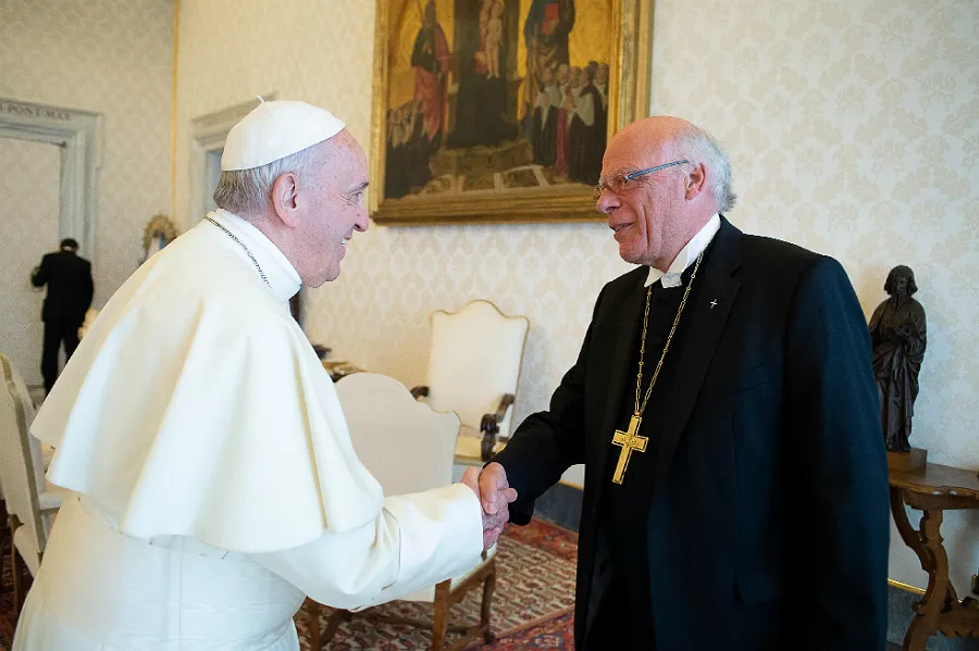 Pope Francis greets Bishop Ulrich of the German Evangelical Lutheran Church at the Vatican, May 4, 2018. ?w=200&h=150