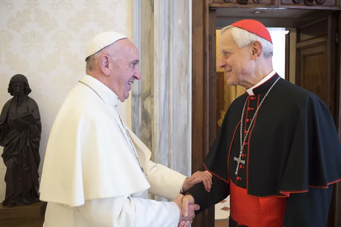 Pope Francis greets Cardinal Donald William Wuerl Archbishop of Washington in Vatican City on Oct 27 2017 Credit LOsservatore Romano Cna