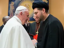 Pope Francis greets Sayed Ali Abbas Razawi, director of the General Scottish Ahlul Bayt Society, at the Vatican April 5, 2017. 