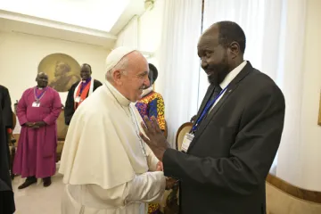 Pope Francis greets South Sudanese president Salva Kiir at the Vatican April 11 2019 Credit Vatican Media