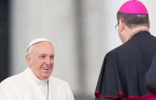 Pope Francis greets bishops.   Daniel Ibanez/CNA