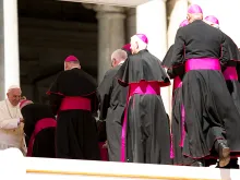 Pope Francis greets bishops during the General Audience in St. Peter's Square, April 20, 2016. 