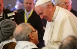 Pope Francis greets the elderly and disabled persons following his Holy Thursday Mass at Rome's Don Gnocchi facility   Lauren Cater/CNA.