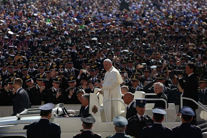 Pope Francis greets members of the military, armed forces and firefighters during his Jubilee general audience April 30, 2016. ?w=200&h=150