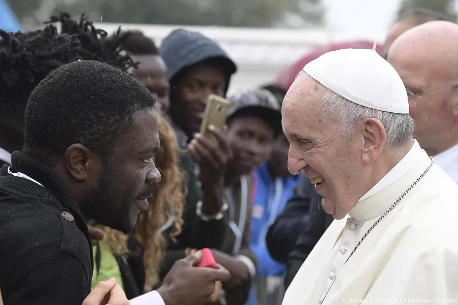 Pope Francis greets migrants at a welcoming hub near Cesena, Italy Oct. 1, 2017. ?w=200&h=150