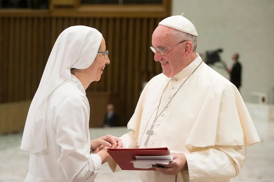 Pope Francis speaks to a participant in the International Conference for Young Consecrated, Sept. 17, 2015. ?w=200&h=150