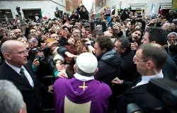 Pope Francis greets people after celebrating Mass at St. Anne's parish on March 17, 2013. ?w=200&h=150