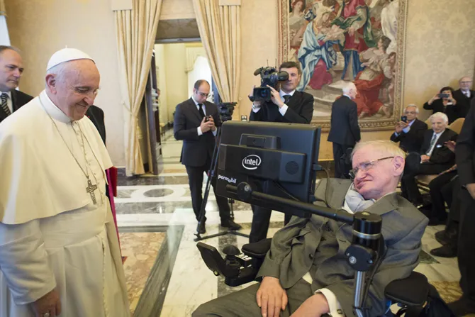 Pope Francis greets physicist Stephen Hawking in Vatican City Credit Vatican Media CNA