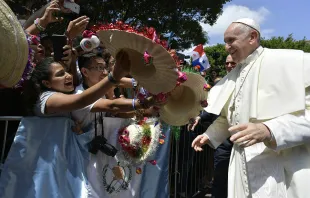 Pope Francis greets pilgrims at World Youth Day in Panama City, Jan. 24, 2019.   Vatican Media.