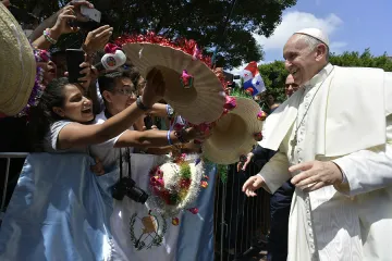 Pope Francis greets pilgrims at World Youth Day in Panama City Jan 24 2019 Credit Vatican Media CNA